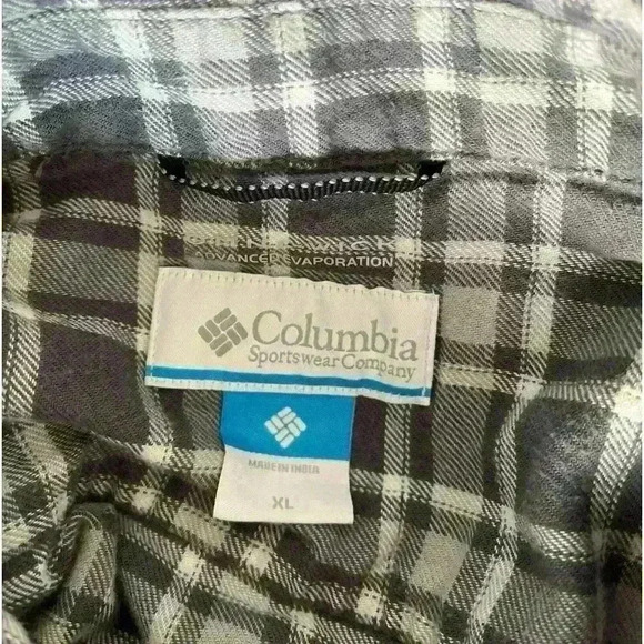 Columbia Men’s XL Plaid Flannel Cotton Gray and White Button Down Shirt - Picture 5 of 7
